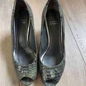 Stuart Weitzman Snakeskin Peep Toe Heels